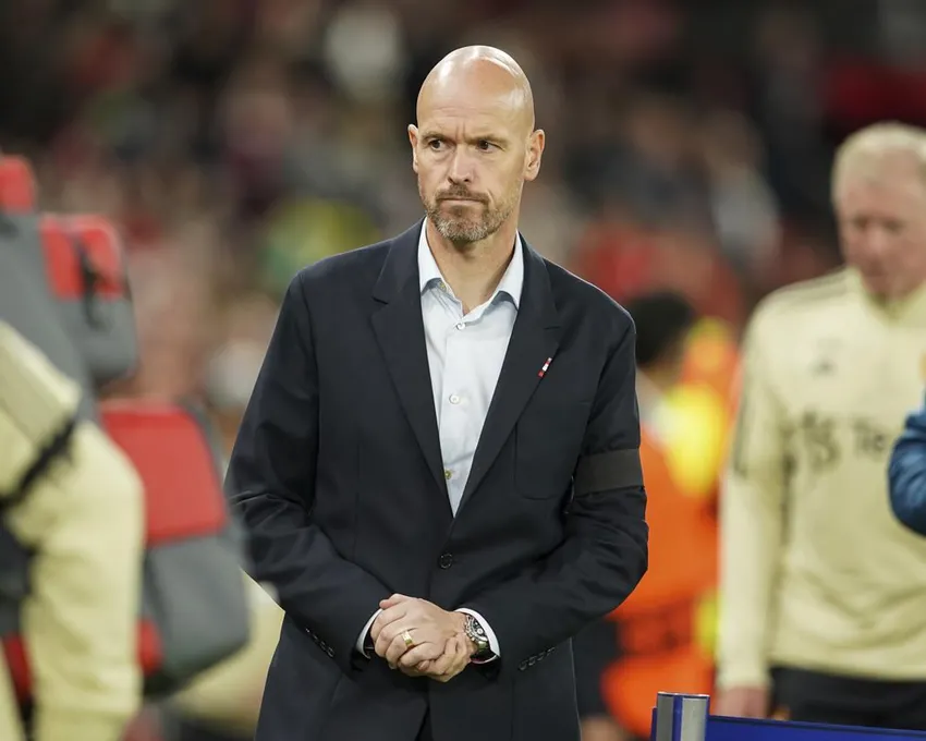 Erik ten Hag, manager de Manchester United, lors du match de football du groupe E de la Ligue Europa entre Manchester United et la Real Sociedad à Old Traf. <a class=