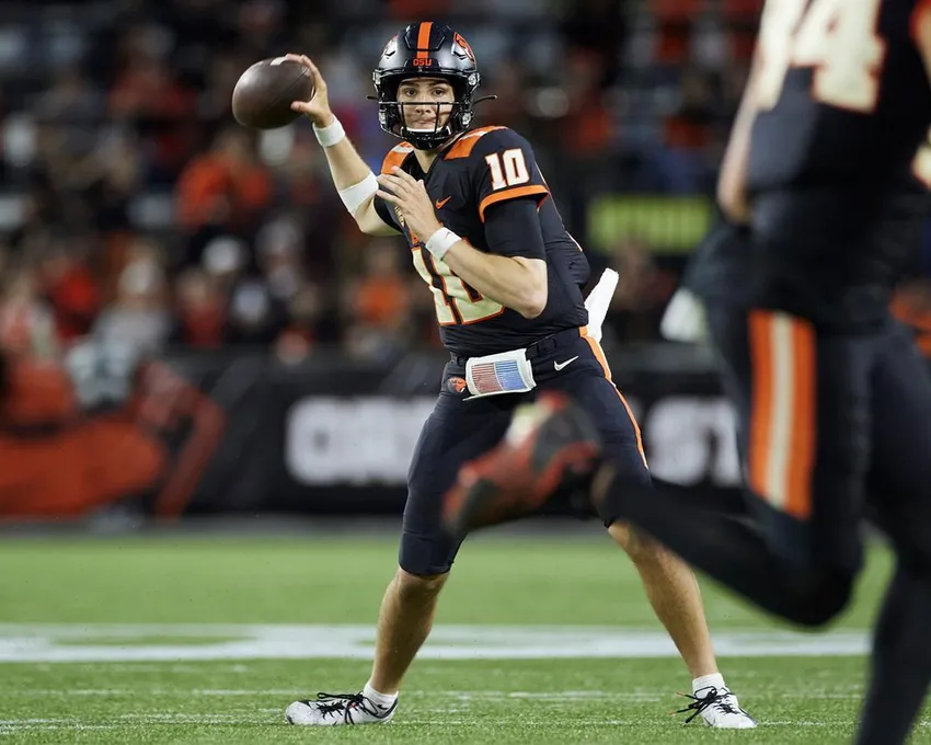 Oregon State quarterback Chance Nolan throws a pass against Montana State during the second half of an NCAA college football game in Portland, Ore, Width=